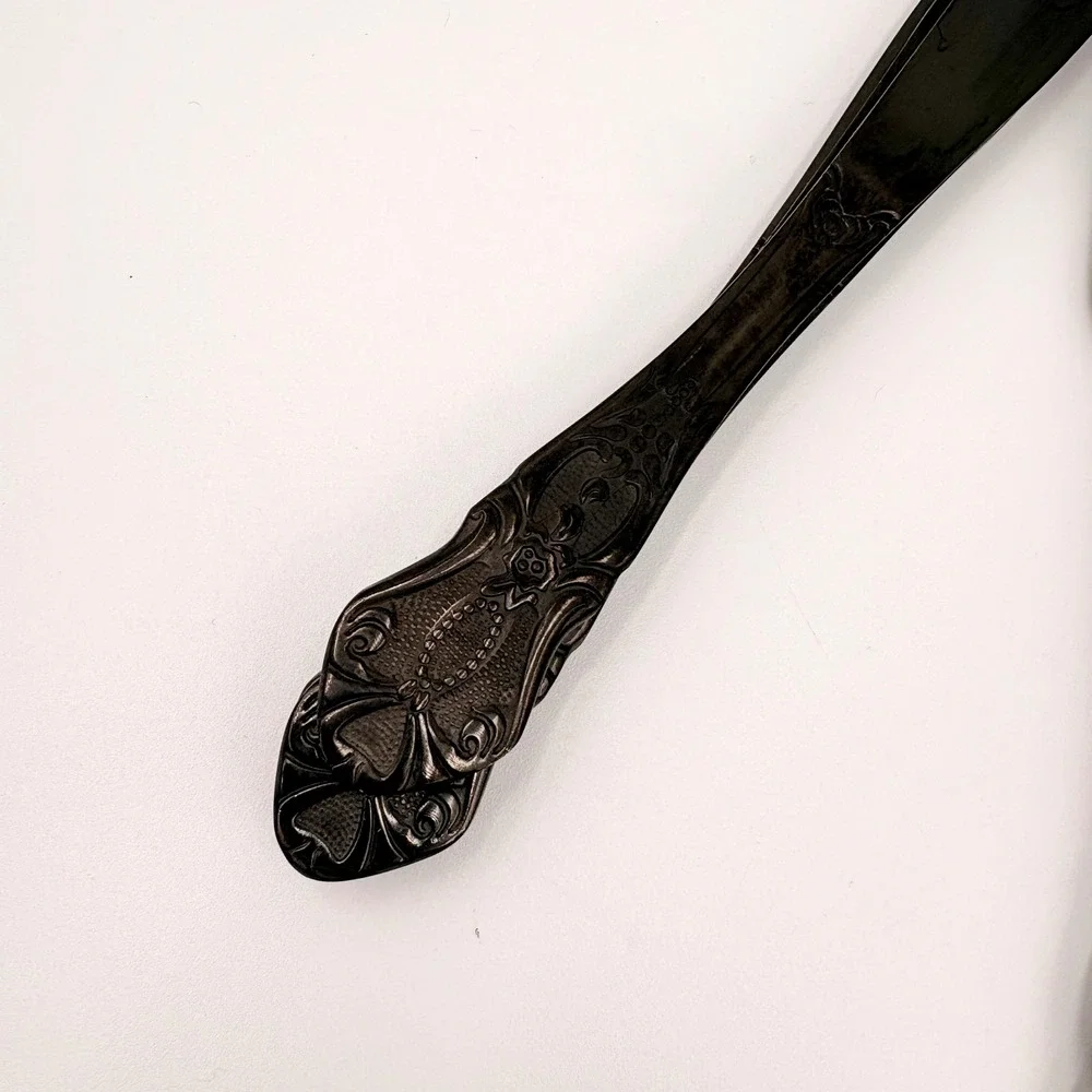 Baroque Gunmetal Black Rose Filigree Flatware 20pc Gothic Victorian Halloween